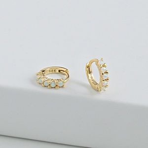 Dainty White Opalite Huggie Latch Earrings